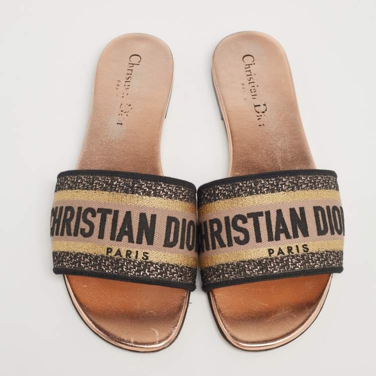 Pre Owned Dior Tri-Color Canvas Dway Flat Slides Size 37