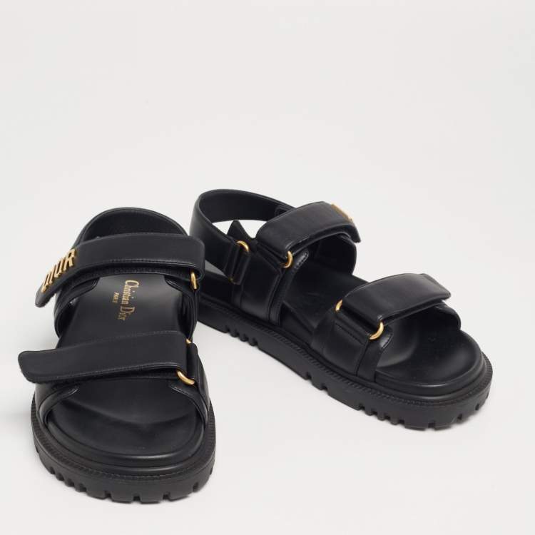 Pre Owned Dior Black Leather Dior Act Flat Sandals Size 37