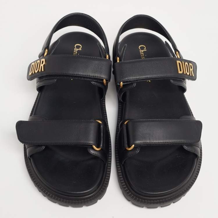 Pre Owned Dior Black Leather Dior Act Flat Sandals Size 37