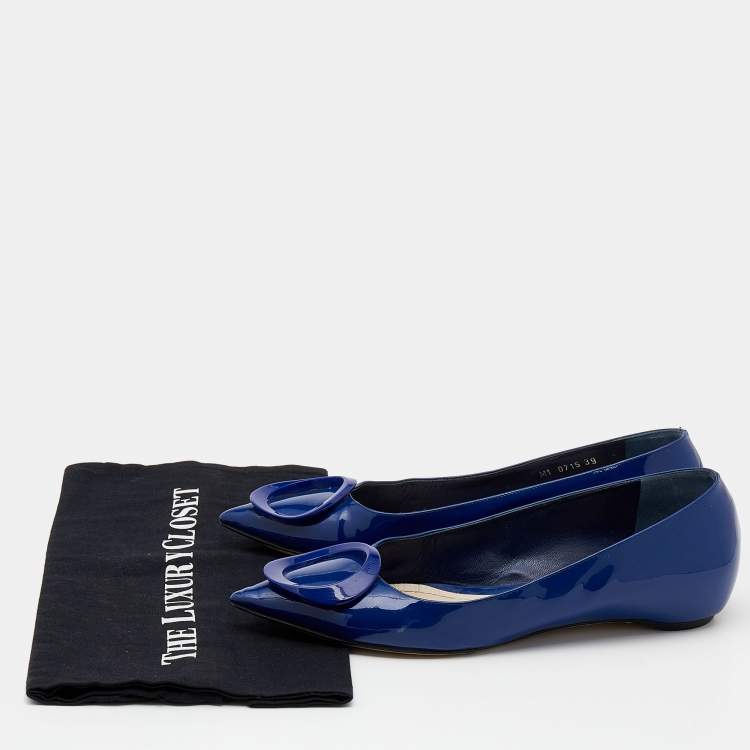 Pre Owned Dior Blue Patent Leather Embellished Ballet Flats Size 39