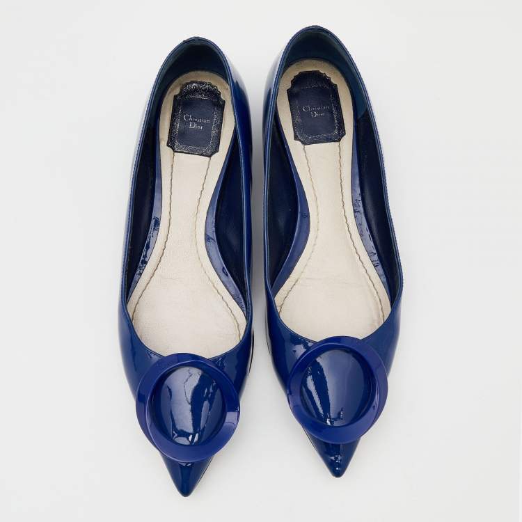 Pre Owned Dior Blue Patent Leather Embellished Ballet Flats Size 39