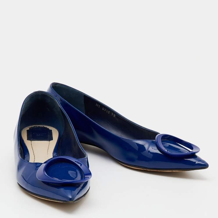 Pre Owned Dior Blue Patent Leather Embellished Ballet Flats Size 39
