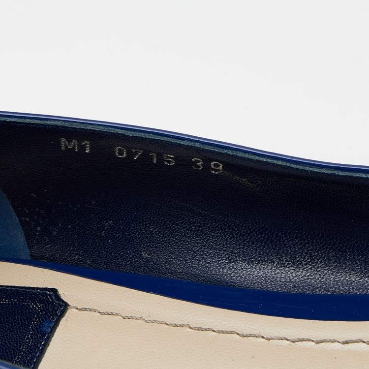 Pre Owned Dior Blue Patent Leather Embellished Ballet Flats Size 39