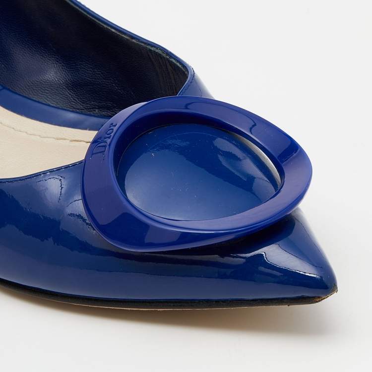 Pre Owned Dior Blue Patent Leather Embellished Ballet Flats Size 39