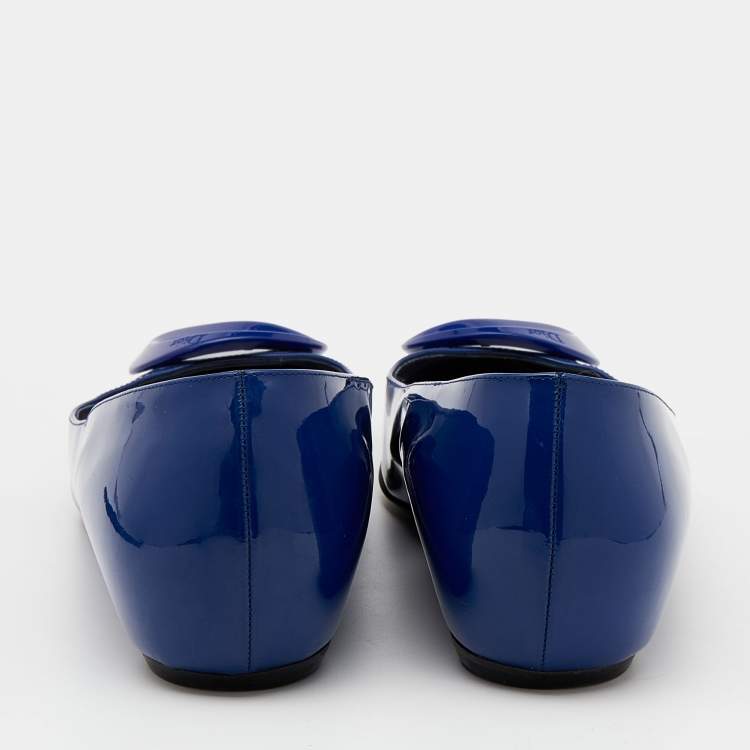 Pre Owned Dior Blue Patent Leather Embellished Ballet Flats Size 39