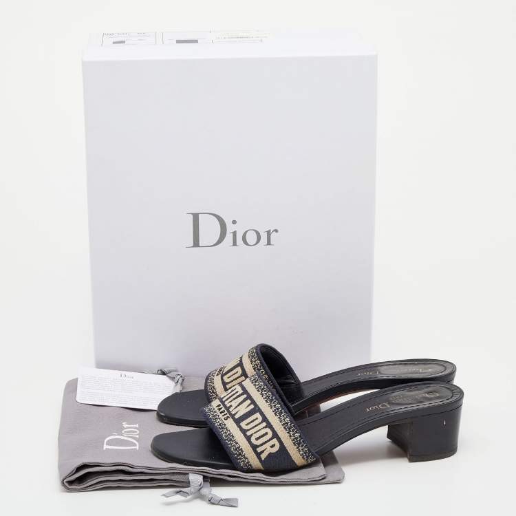 Pre Owned Dior Navy Blue Embroidered Canvas Dway Slide Sandals Size 39
