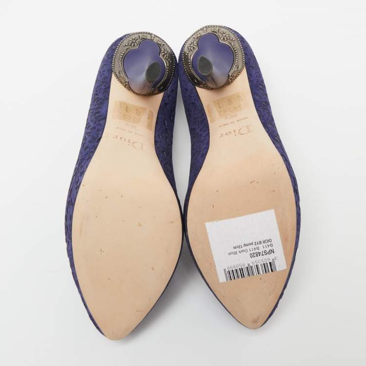 Pre Owned Dior Blue Laser-Cut Suede and Leather Dior Byz Platform Pumps Size 36.5