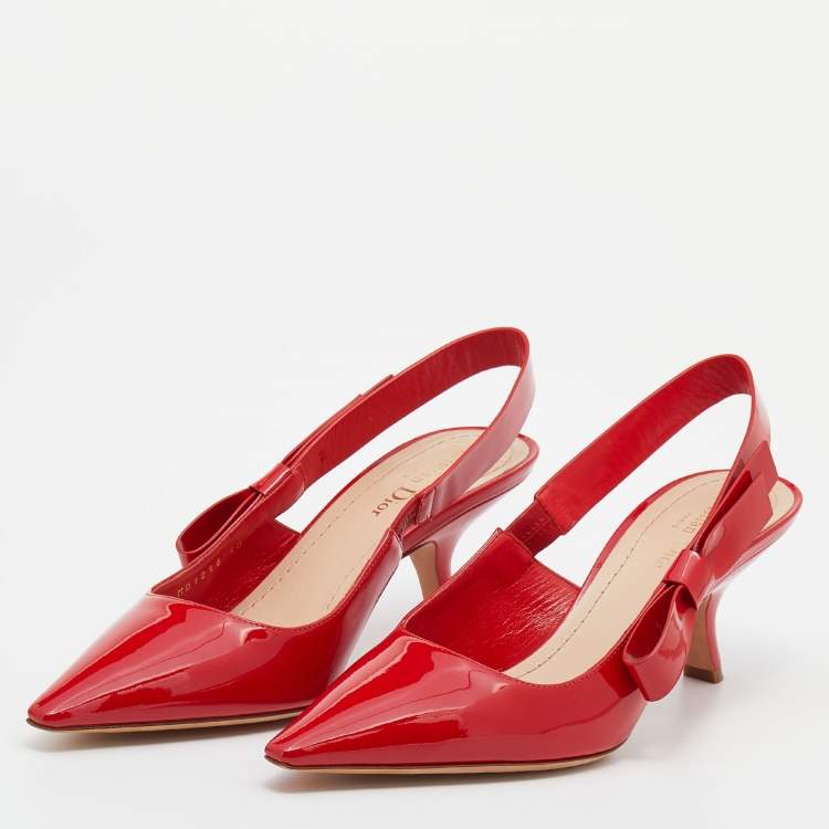 Pre Owned Dior Red Patent Leather Slingback Sandals Size 40