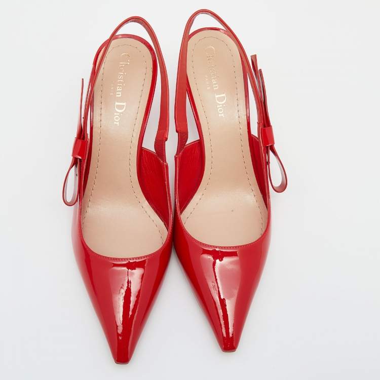 Pre Owned Dior Red Patent Leather Slingback Sandals Size 40