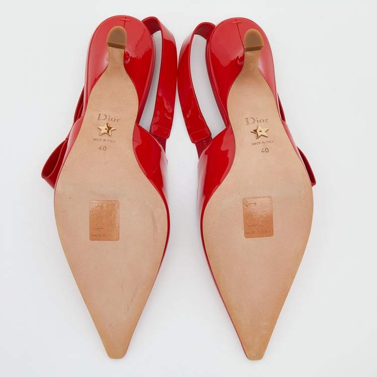 Pre Owned Dior Red Patent Leather Slingback Sandals Size 40
