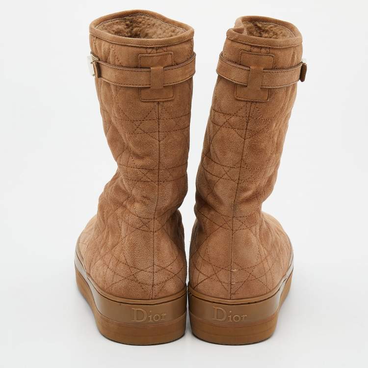 مملوكة مسبقًا Dior Brown Cannage Suede Fur Lined Ankle Boots Size 36