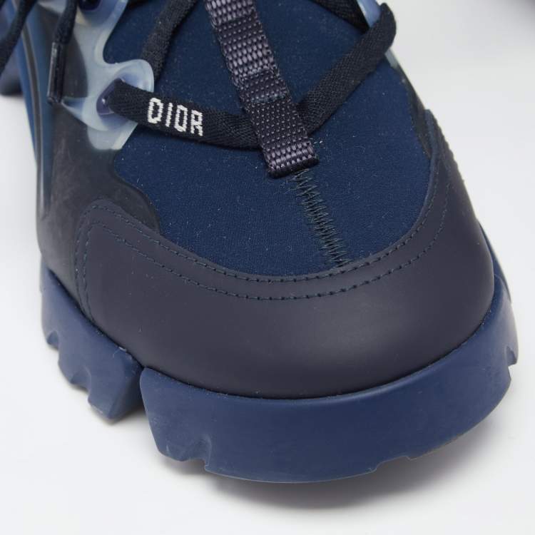 Pre Owned Dior Navy Blue Leather And Fabric D Connect Low Top  Sneakers Size 38.5