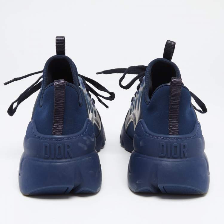 Pre Owned Dior Navy Blue Leather And Fabric D Connect Low Top  Sneakers Size 38.5