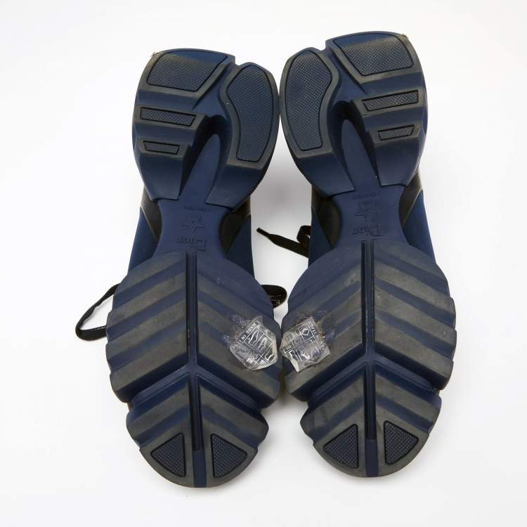 Pre Owned Dior Navy Blue Leather And Fabric D Connect Low Top  Sneakers Size 38.5