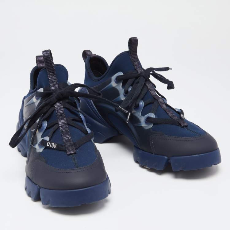 Pre Owned Dior Navy Blue Leather And Fabric D Connect Low Top  Sneakers Size 38.5