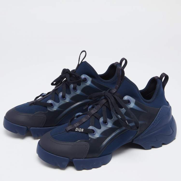 Pre Owned Dior Navy Blue Leather And Fabric D Connect Low Top  Sneakers Size 38.5