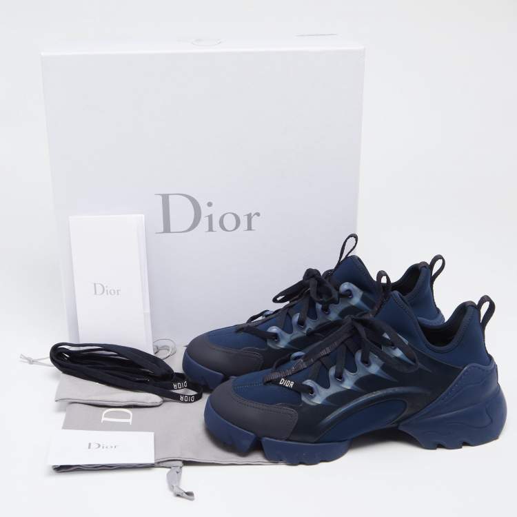 Pre Owned Dior Navy Blue Leather And Fabric D Connect Low Top  Sneakers Size 38.5