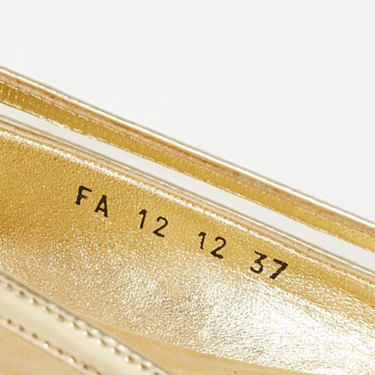 Pre Owned Dior Gold Leather Bow Ballet Flats Size 37