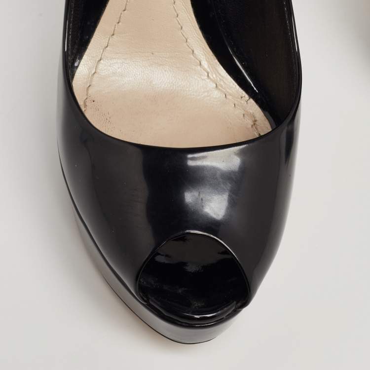 Dior Black Patent Leather Miss Dior Peep-Toe Ombre Lucite Heel Platform ...