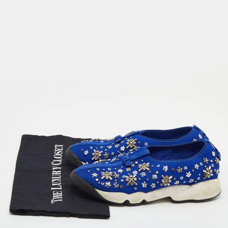 Pre Owned Dior Blue Mesh Fusion Embellished Slip On Sneakers Size 39