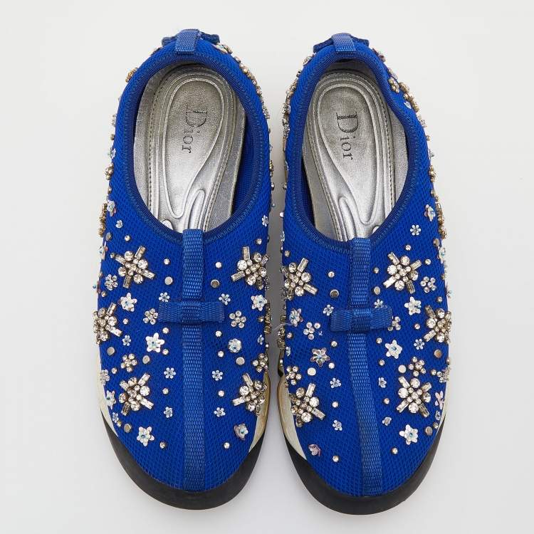 Pre Owned Dior Blue Mesh Fusion Embellished Slip On Sneakers Size 39