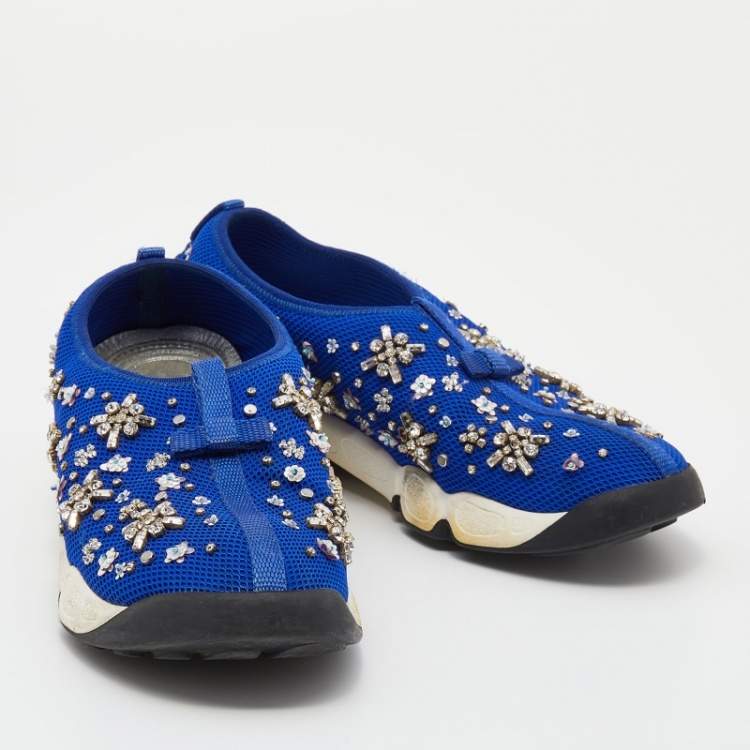Pre Owned Dior Blue Mesh Fusion Embellished Slip On Sneakers Size 39
