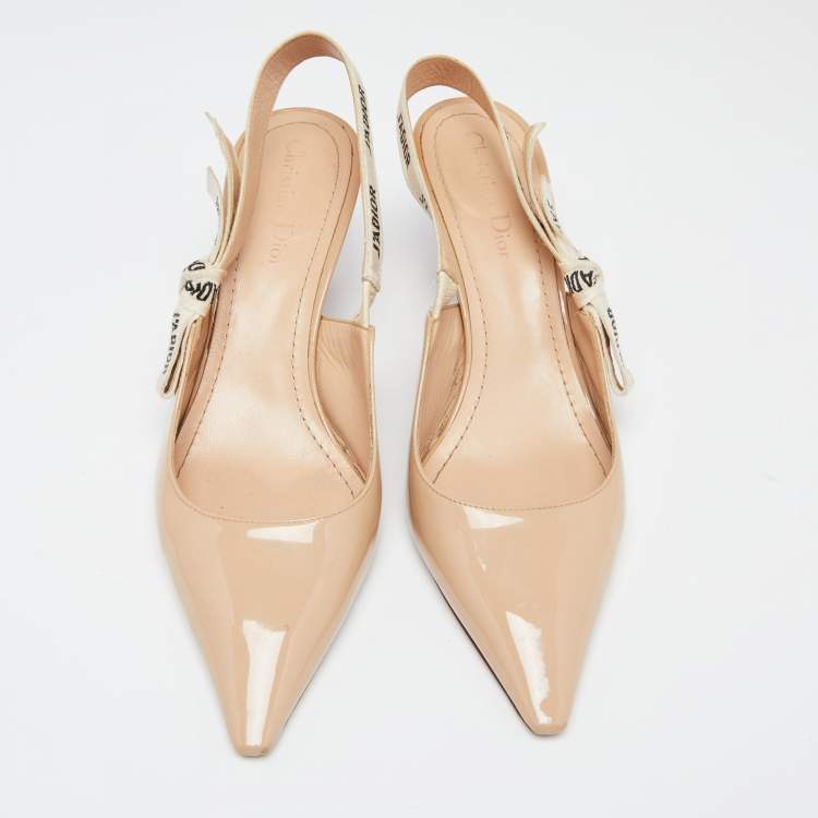 Pre Owned Dior Beige Patent Leather J'adior Slingback Pumps Size 40.5