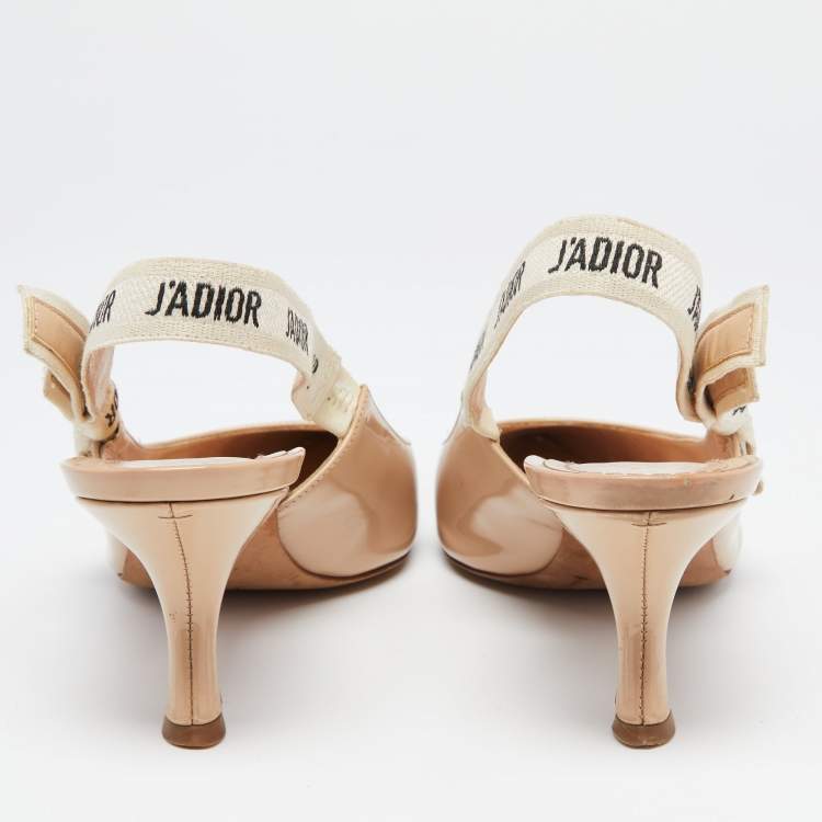 Pre Owned Dior Beige Patent Leather J'adior Slingback Pumps Size 40.5