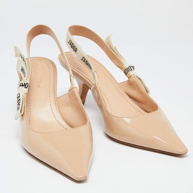 Pre Owned Dior Beige Patent Leather J'adior Slingback Pumps Size 40.5