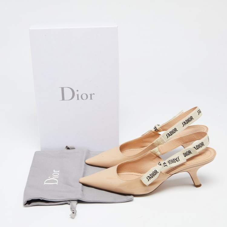 Pre Owned Dior Beige Patent Leather J'adior Slingback Pumps Size 40.5