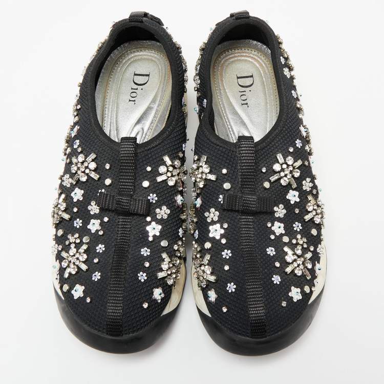 مملوكة مسبقًا Dior Black Mesh Fusion Crystal Embellished Sneakers Size 36.5