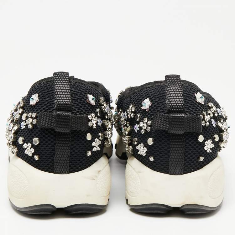 مملوكة مسبقًا Dior Black Mesh Fusion Crystal Embellished Sneakers Size 36.5