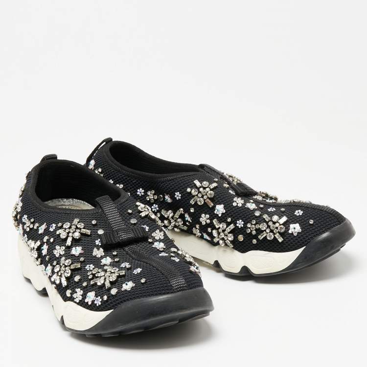 مملوكة مسبقًا Dior Black Mesh Fusion Crystal Embellished Sneakers Size 36.5