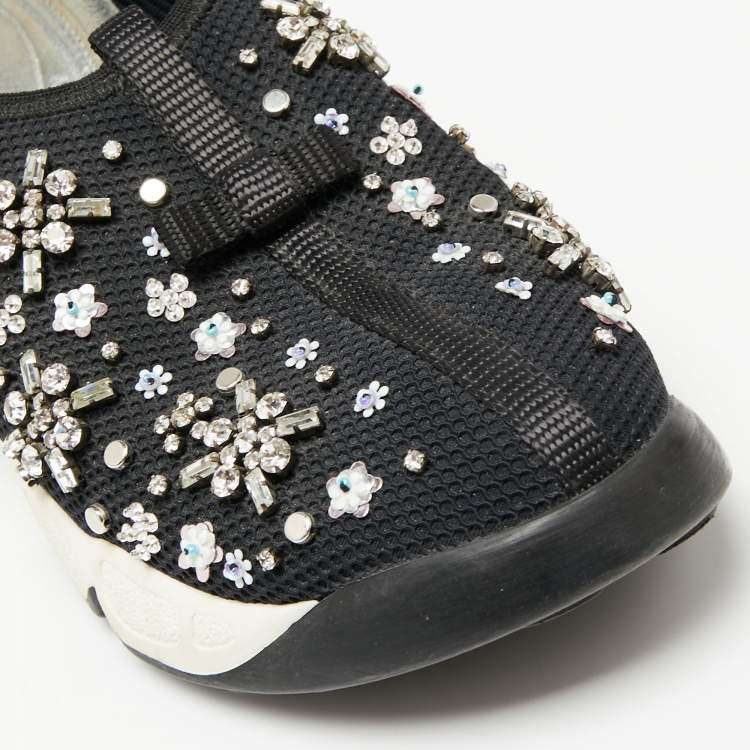 مملوكة مسبقًا Dior Black Mesh Fusion Crystal Embellished Sneakers Size 36.5