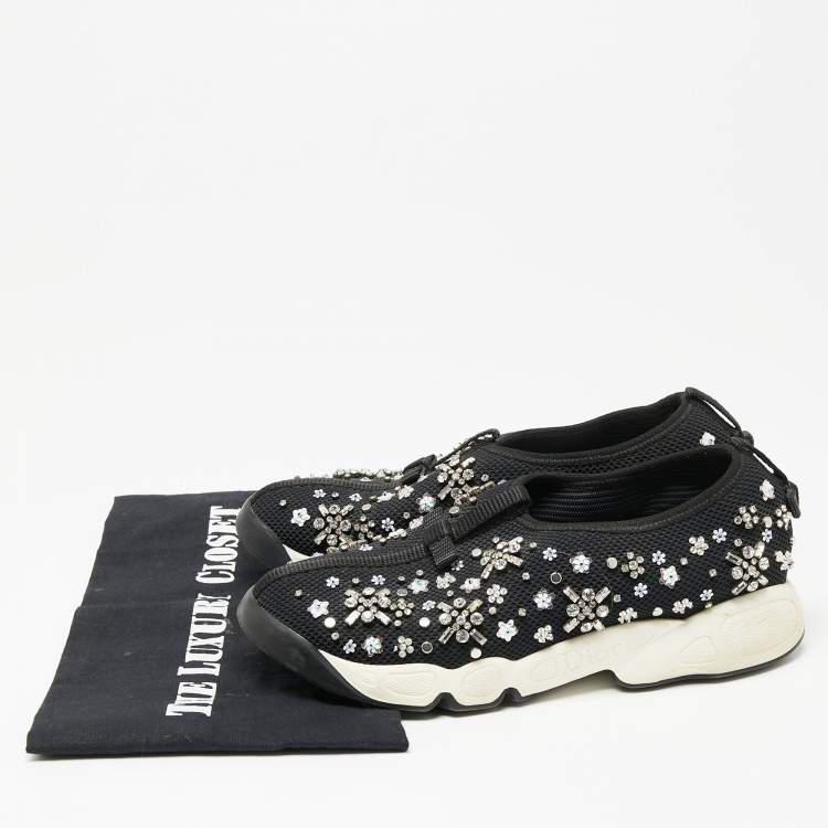 مملوكة مسبقًا Dior Black Mesh Fusion Crystal Embellished Sneakers Size 36.5
