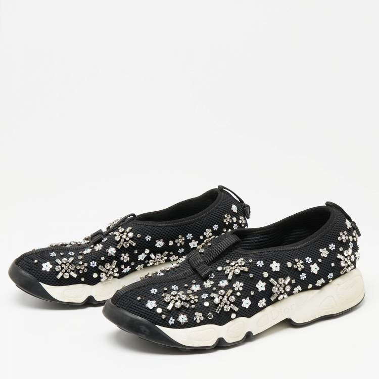 مملوكة مسبقًا Dior Black Mesh Fusion Crystal Embellished Sneakers Size 36.5