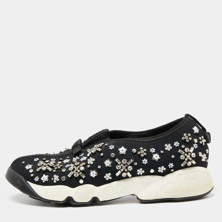 مملوكة مسبقًا Dior Black Mesh Fusion Crystal Embellished Sneakers Size 36.5