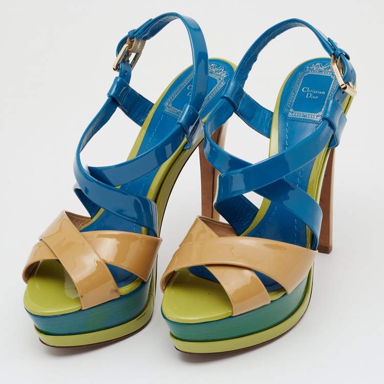 Pre Owned Dior Multicolor Patent Leather  Platform Sandals Size 39