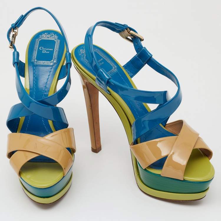 Pre Owned Dior Multicolor Patent Leather  Platform Sandals Size 39