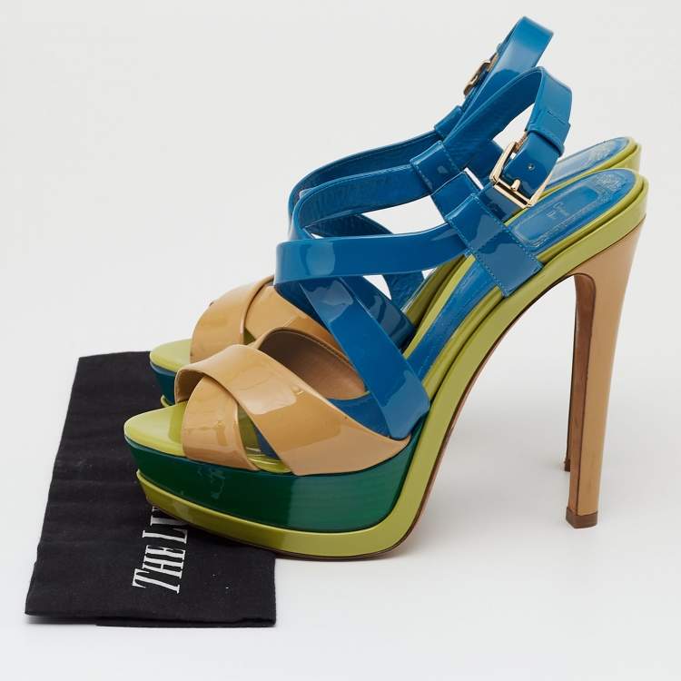 Pre Owned Dior Multicolor Patent Leather  Platform Sandals Size 39