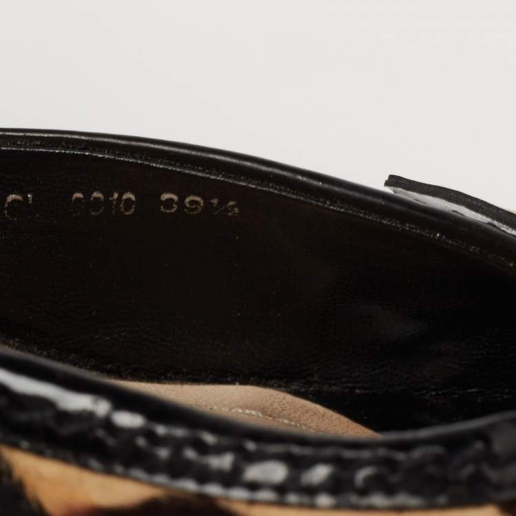 مملوكة مسبقًا Dior Black/Beige Calf Hair and Patent Leather Slide Sandals Size 39.5