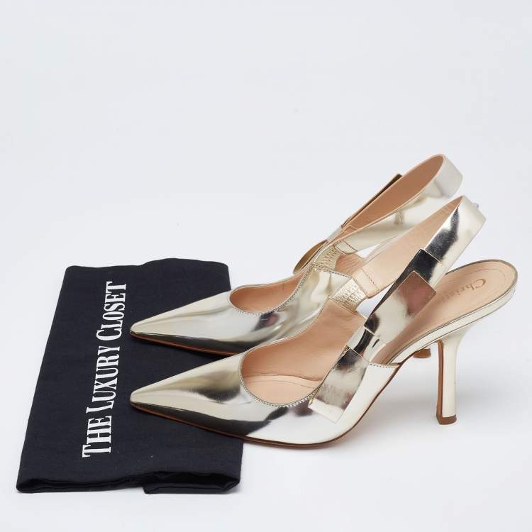 Pre Owned Dior Silver Leather J'Adior  Slingback Pumps Size 39