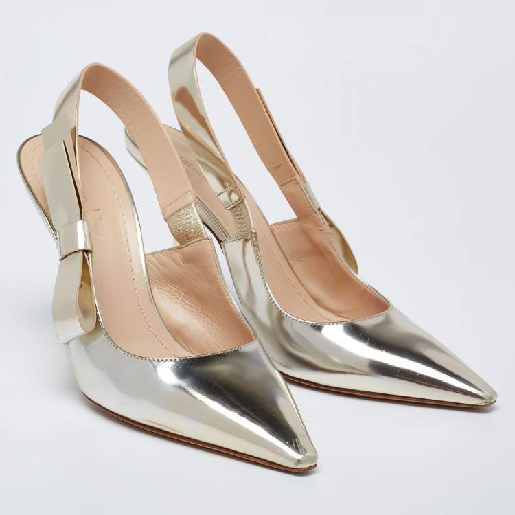 Pre Owned Dior Silver Leather J'Adior  Slingback Pumps Size 39