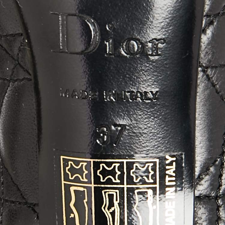 Pre Owned Dior Black Cannage Leather Bow Peep-Toe Pumps Size 37