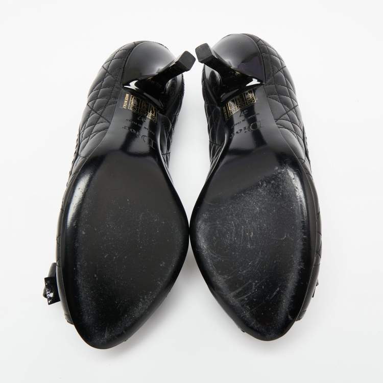 Pre Owned Dior Black Cannage Leather Bow Peep-Toe Pumps Size 37