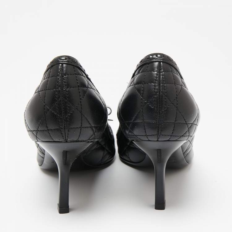 Pre Owned Dior Black Cannage Leather Bow Peep-Toe Pumps Size 37
