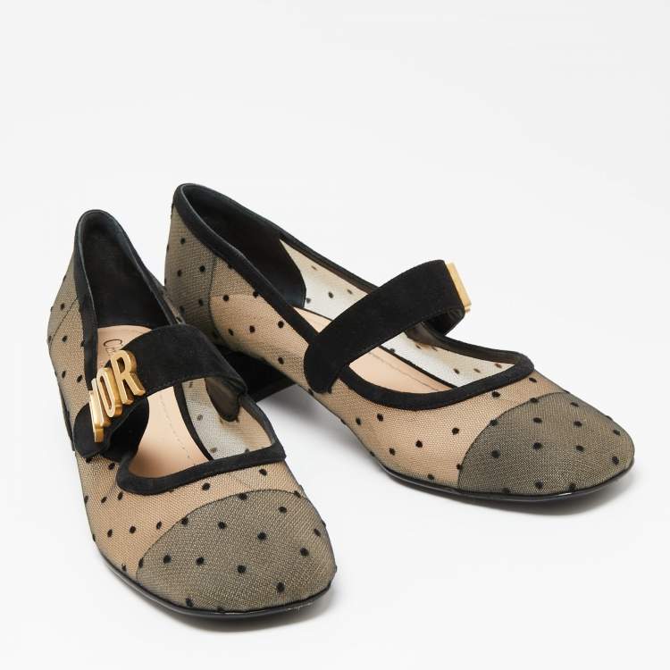 Pre Owned Dior Black Mesh And Suede Trim Baby-D Mary Jane Flats Size 38