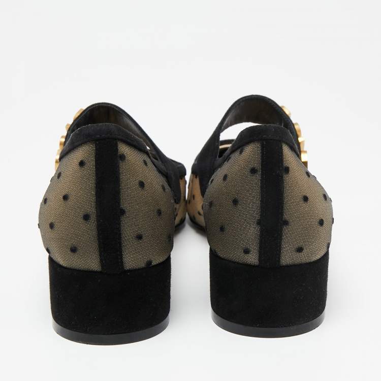 Pre Owned Dior Black Mesh And Suede Trim Baby-D Mary Jane Flats Size 38