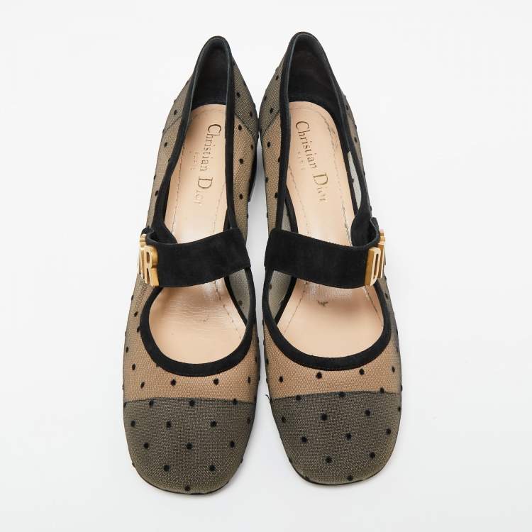 Pre Owned Dior Black Mesh And Suede Trim Baby-D Mary Jane Flats Size 38