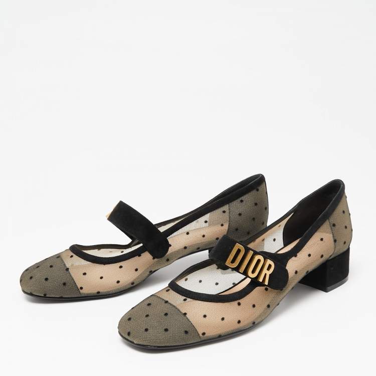 Pre Owned Dior Black Mesh And Suede Trim Baby-D Mary Jane Flats Size 38